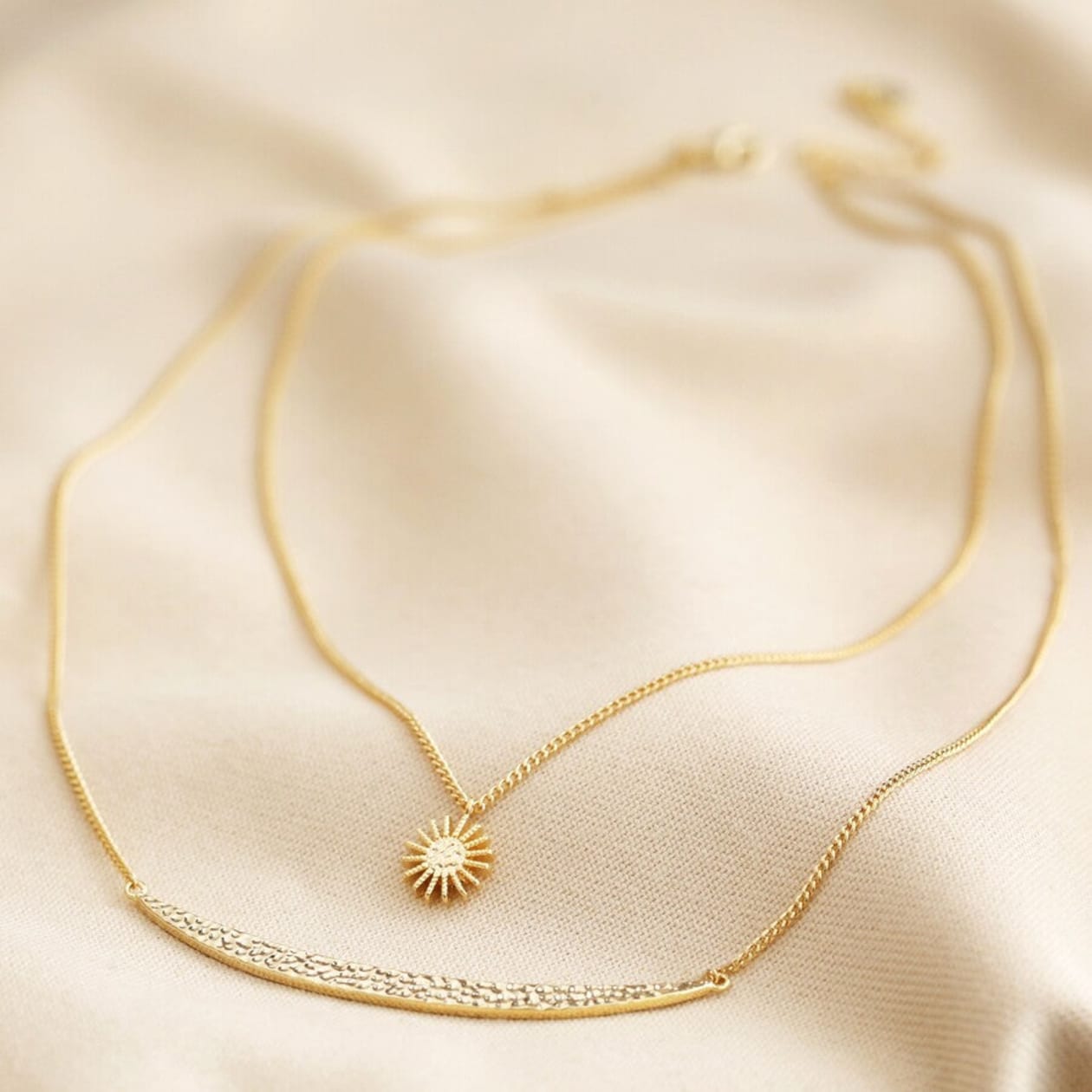 Sun and Moon Layered Necklace in Gold | Designed in the UK | 14K Gold Plated