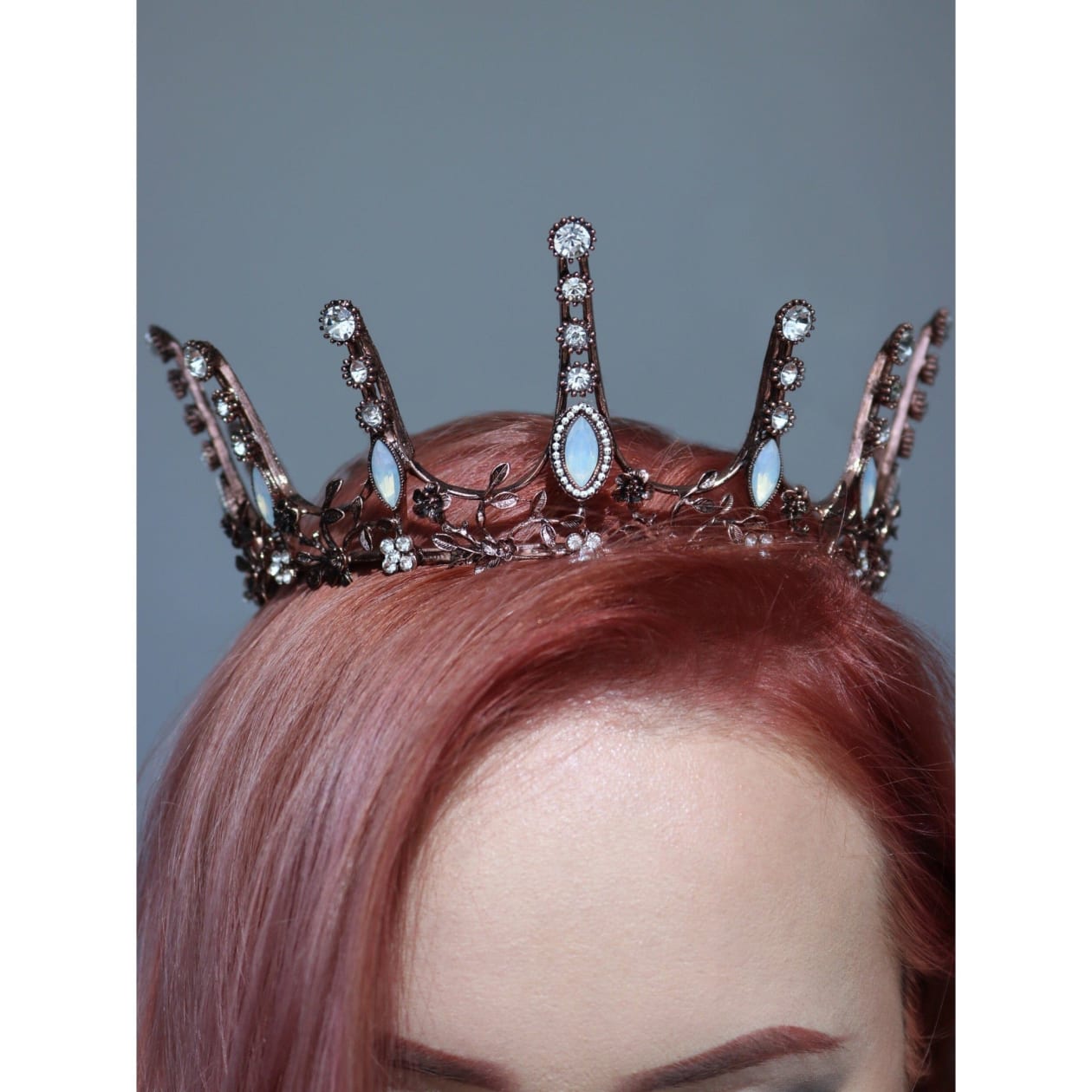 Aggressively Rosy Crown Tiara in Rose Gold and Opal | Royalty Crown Party or Bridal Hair Accessory