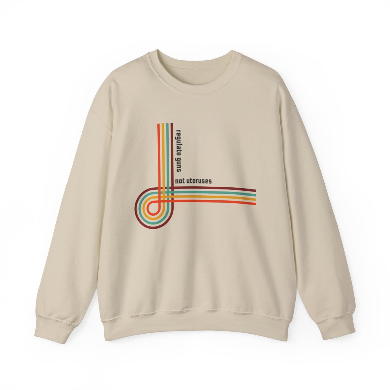 Regulate Guns Not Uteruses Pro-Choice Retro Rainbow Unisex Heavy Blend™ Crewneck Sweatshirt Sizes SM-5XL | Plus Size Available