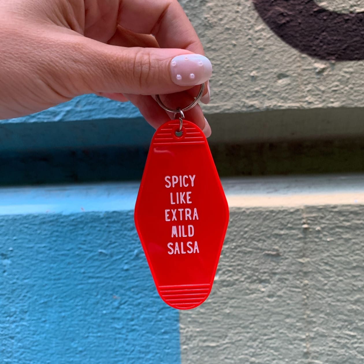 Spicy Like Extra Mild Salsa Motel Style Keychain in Red