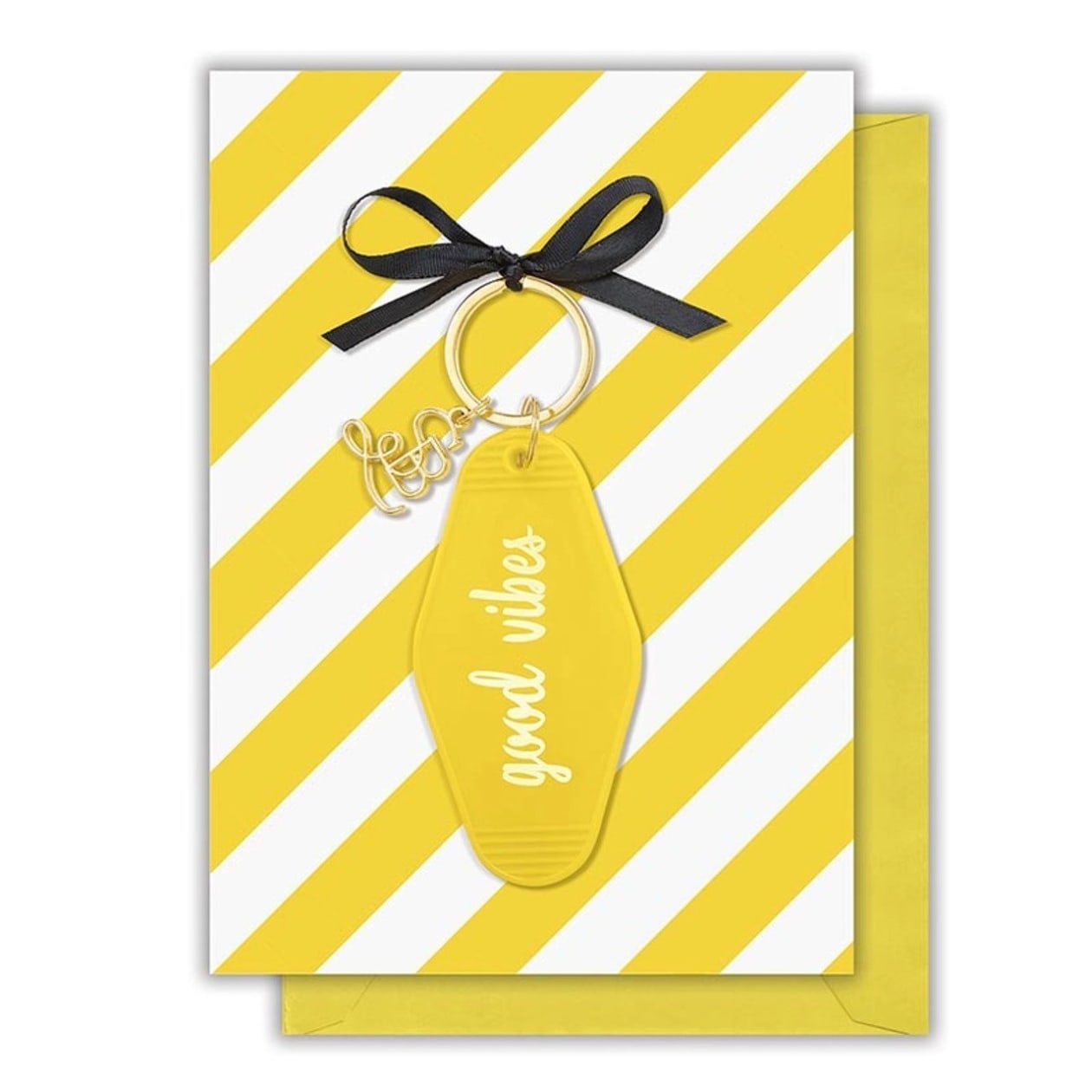 Good Vibes Motel Style Keychain with "Good Vibes on Your Birthday" Greeting Card | Gift for Her