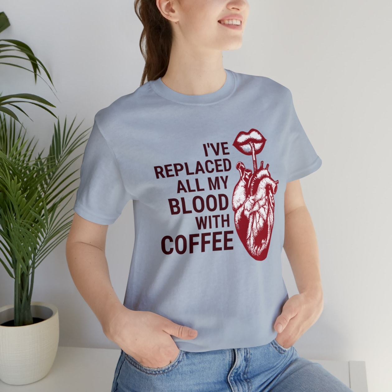 I've Replaced All My Blood With Coffee Jersey Short Sleeve Tee [Multiple Colors and Sizes]