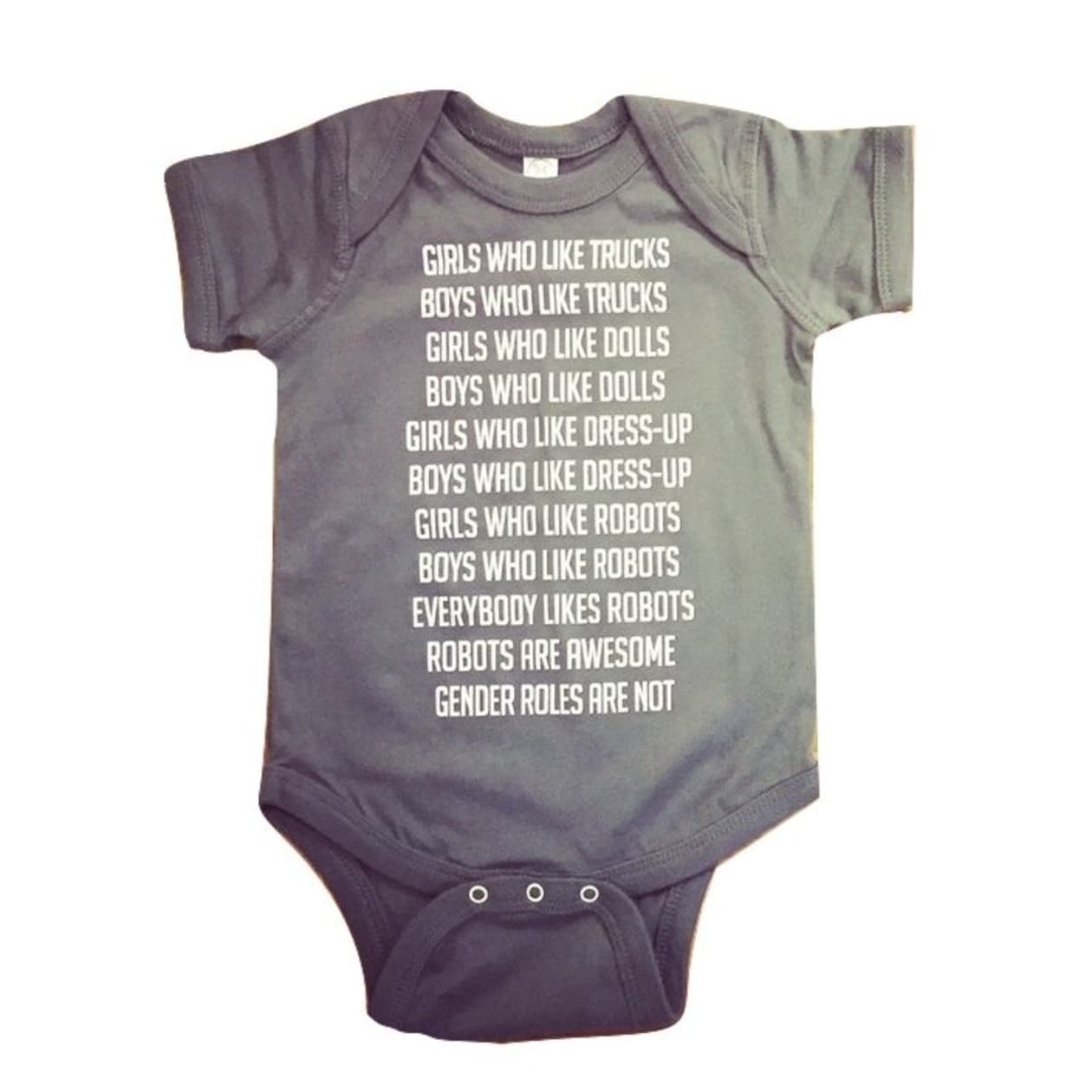 GetBullish Robot Gender Roles Feminist Baby Bodysuit in Gray