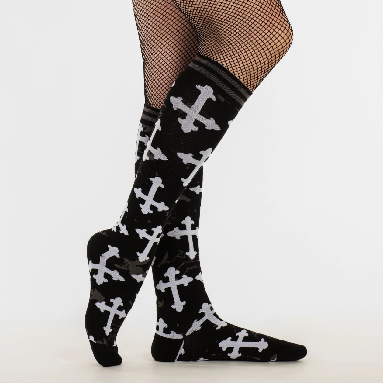 Gothic Crosses Knee High Socks