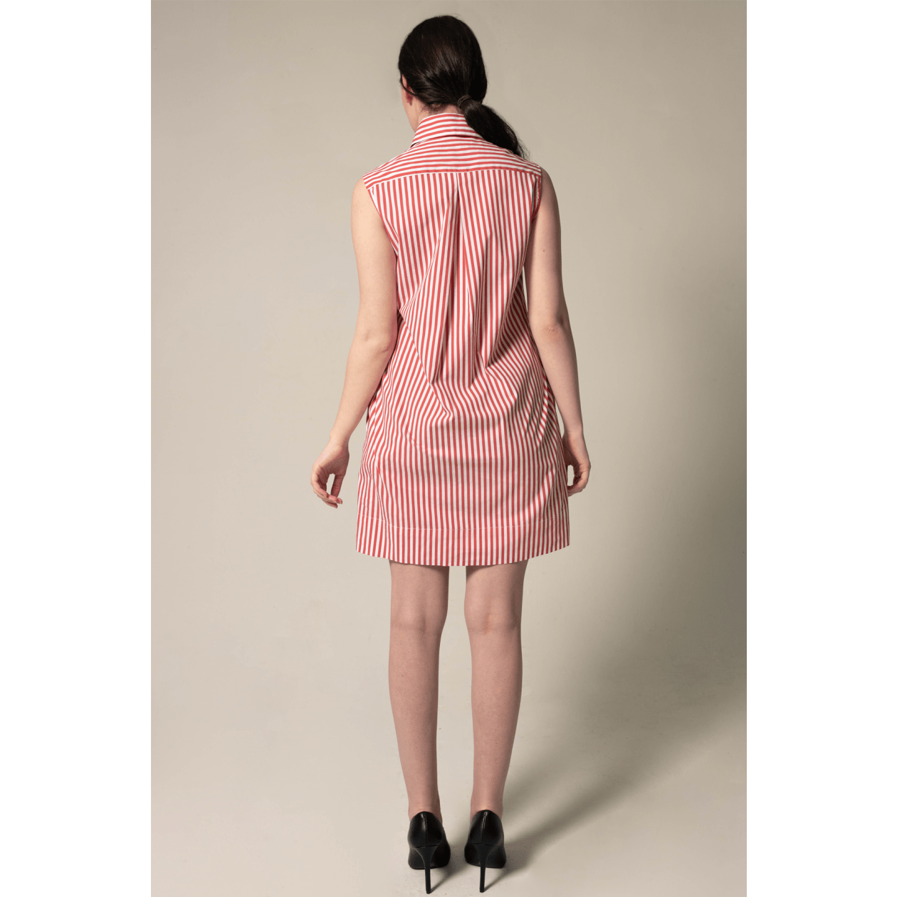 Italian Cotton Red Stripe Sleeveless Dress