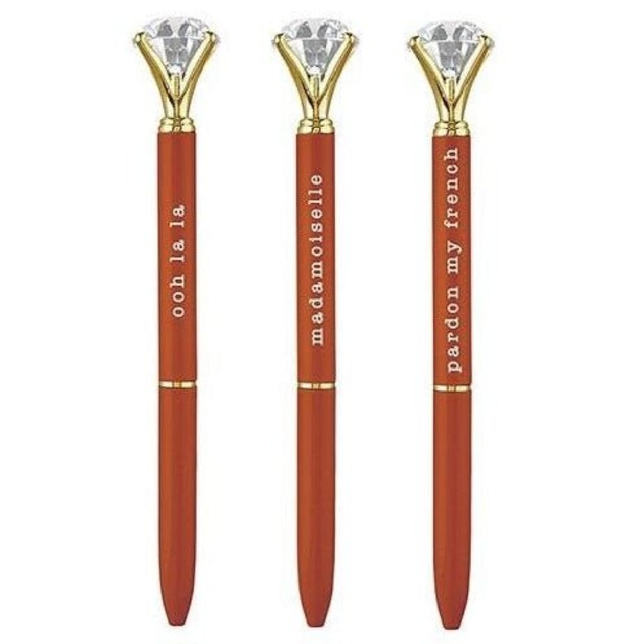 Ooh La La Orange Gem Pen Set of 6 | Giftable Quote Pens | Novelty Office Desk Supplies