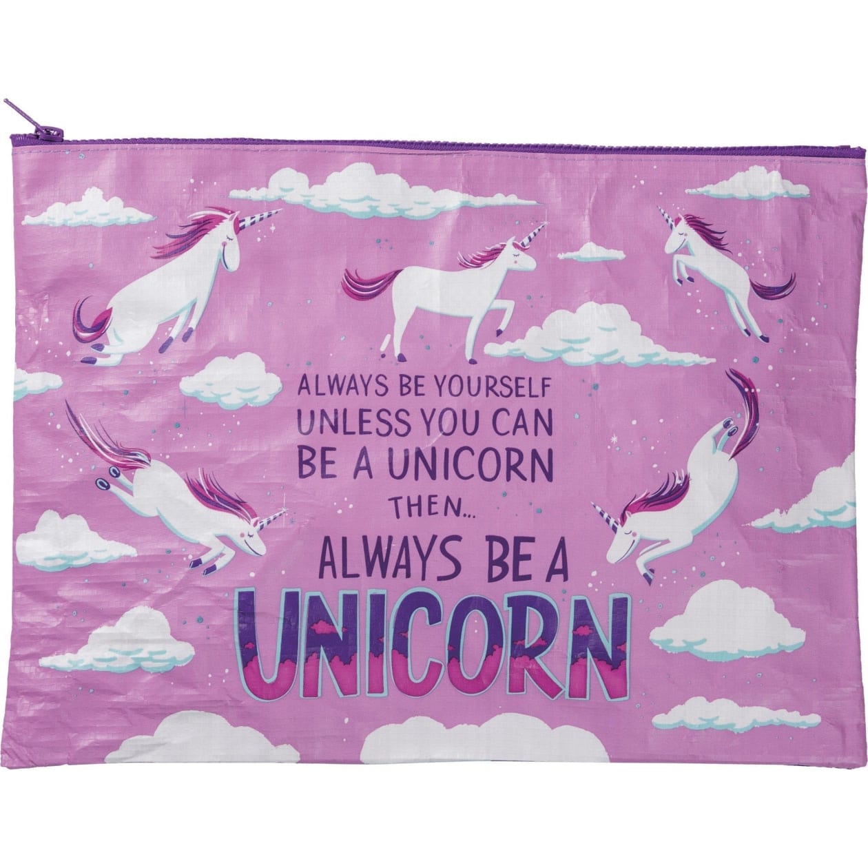 Jumbo Pouch Always Be A Unicorn Purple Recycled Material Jumbo Zipper Folder | 14.25" x 10"