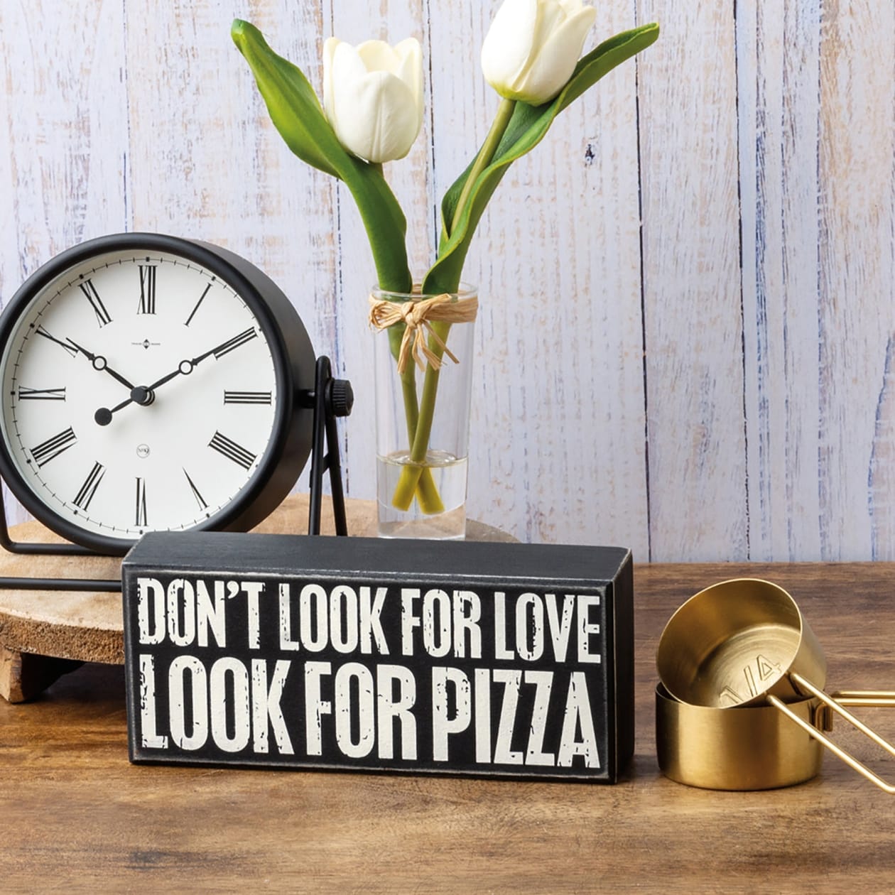 Don't Look For Love Look For Pizza Wooden Box Sign, Funny/Rustic/Modern Quote Wall Art, Living/Dining/Bedroom, Cute Farmhouse Decor