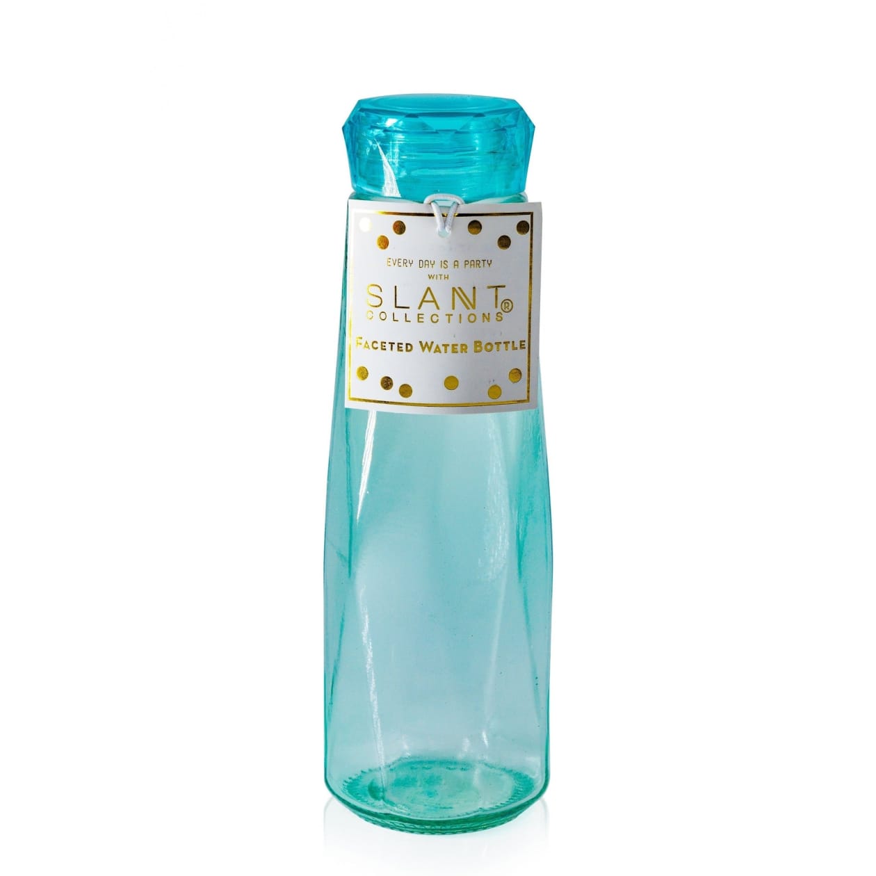 Aqua Blue Faceted Glass Diamond Water Bottle | 16 oz