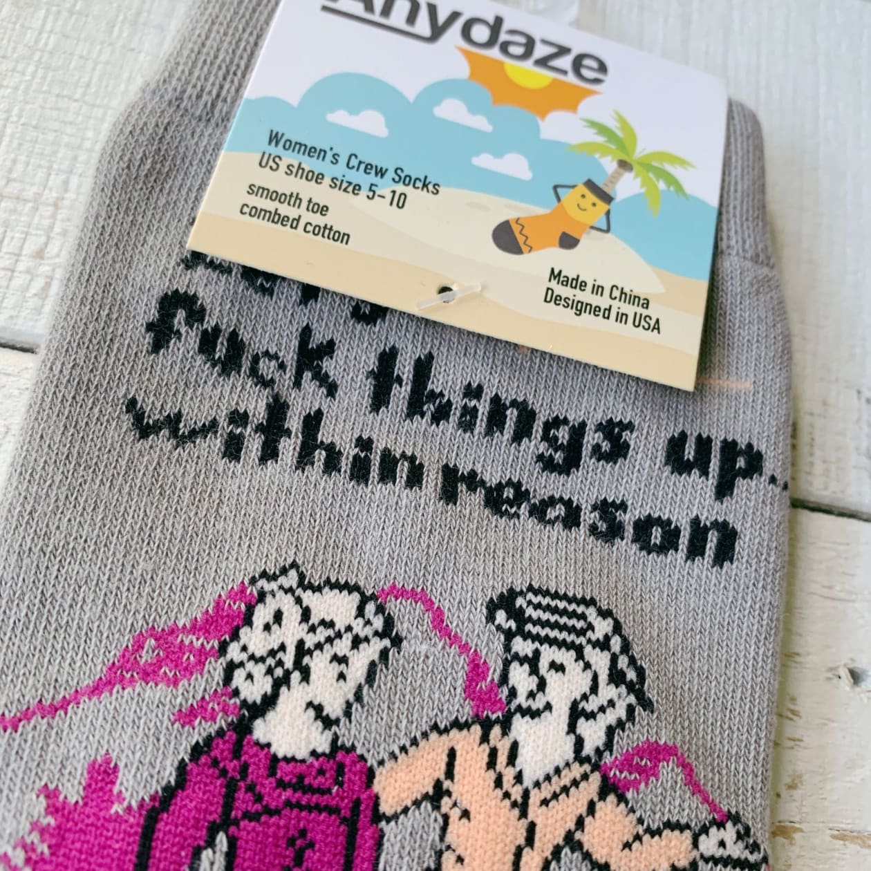 Let's Fuck Things Up...Within Reason Women's Crew Socks | Gray and Vivid Pink