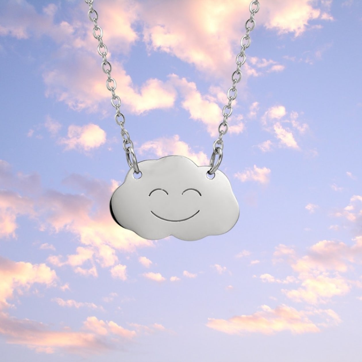 Happy Cloud Minimalist Necklace in Silver or Gold - Color: Silver