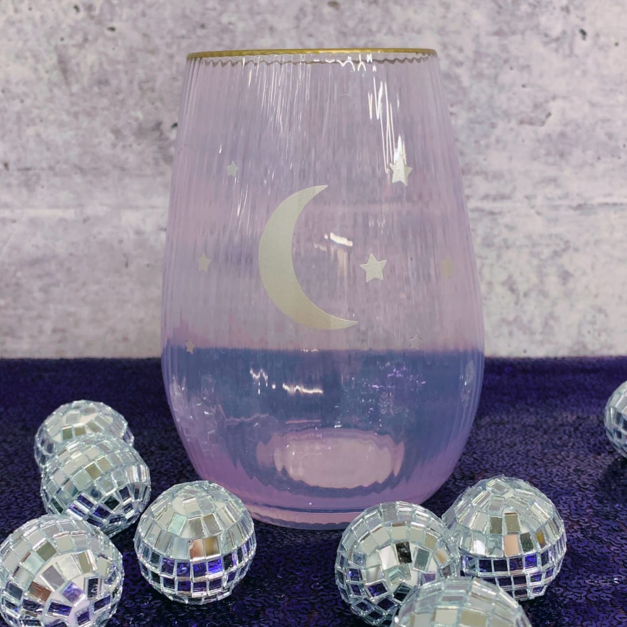 Moon and Stars Beveled Stemless Wine Glass | 19 Oz.