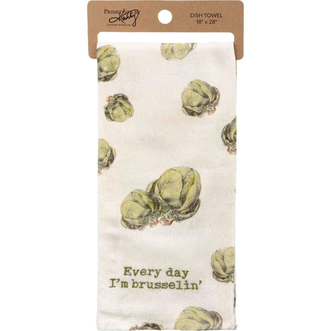 Every Day I'm Brusselin' Dish Cloth Towel | Cotten Linen Novelty Tea Towel | Embroidered Text | 18" x 28"