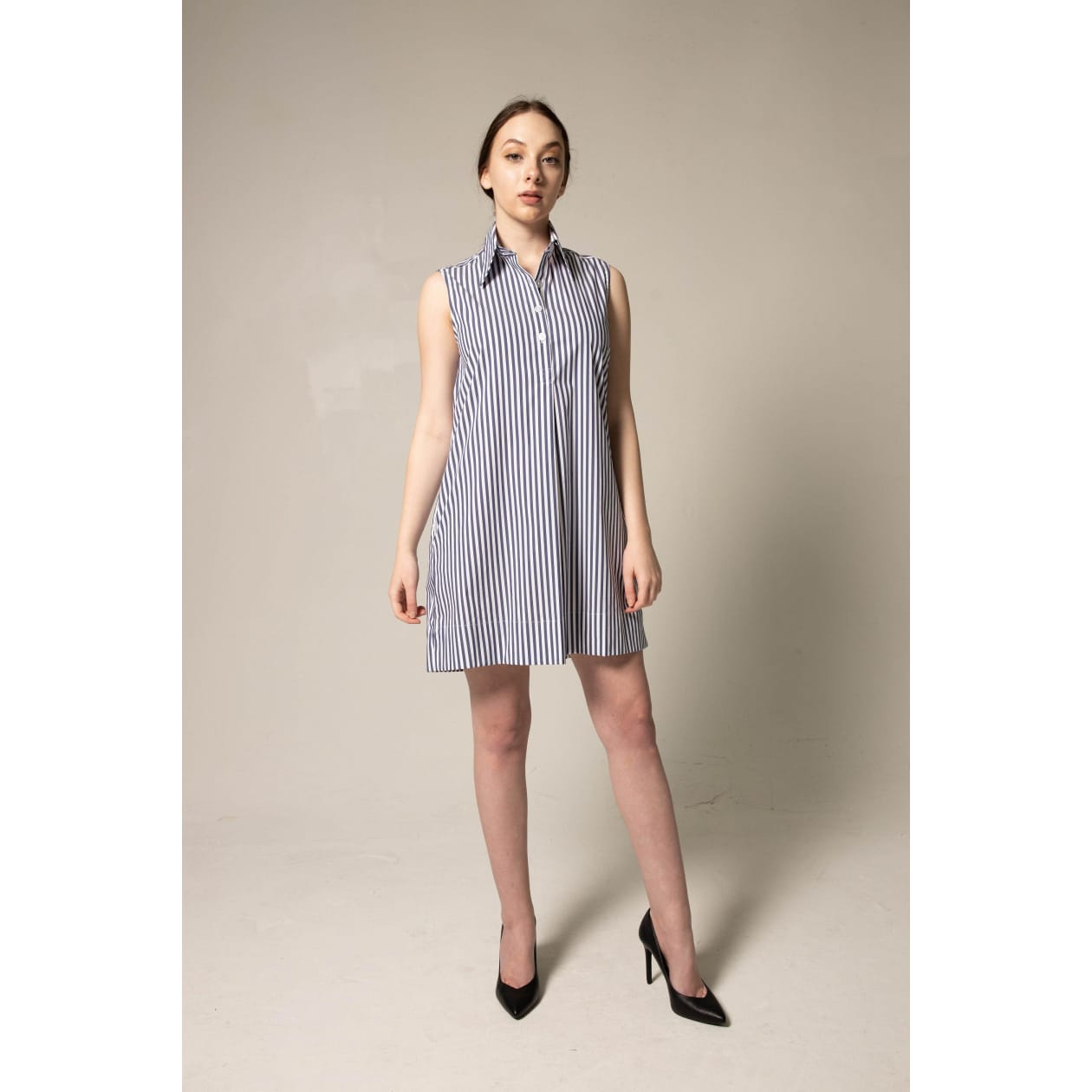 Italian Cotton Blue Stripe Sleeveless Dress