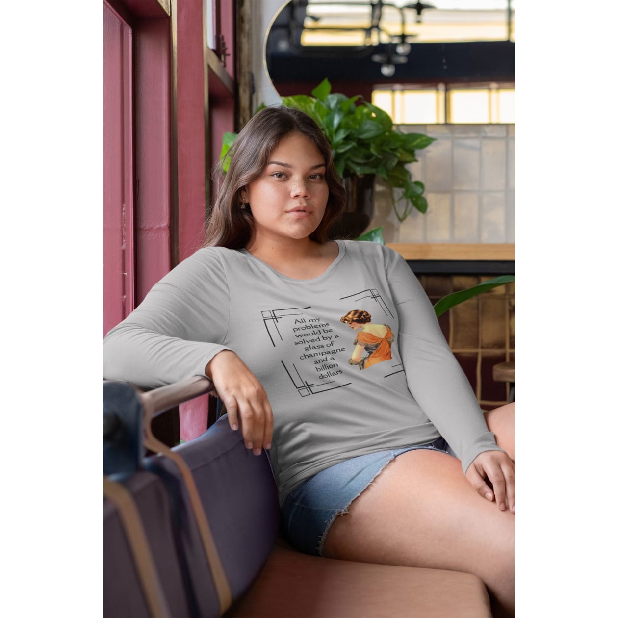 Glass of Champagne and a Billion Dollars Unisex Lightweight Long Sleeve Tee (Sizes through 4X)