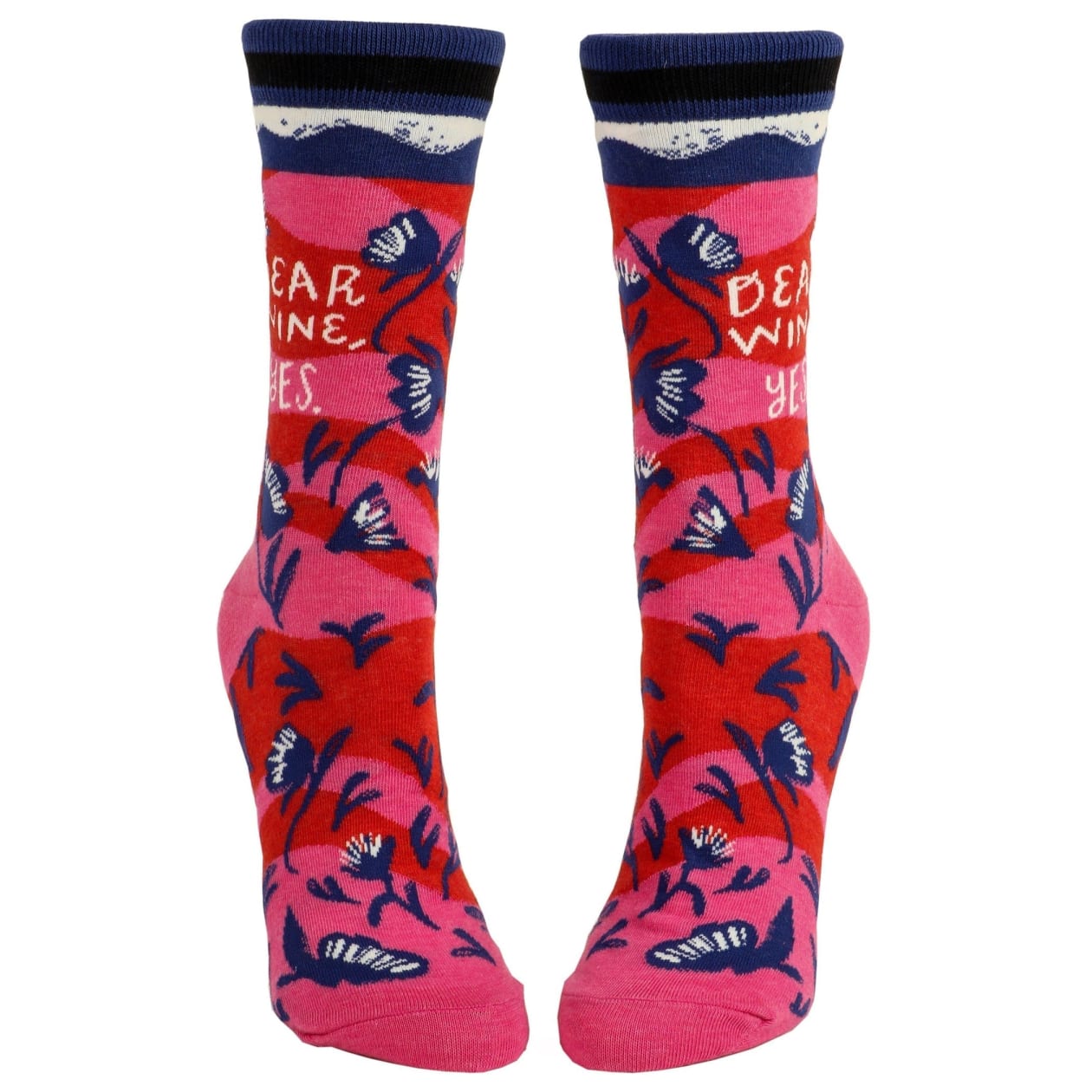 Dear Wine, Yes Women's Crew Socks in Pink and Red | BlueQ at GetBullish