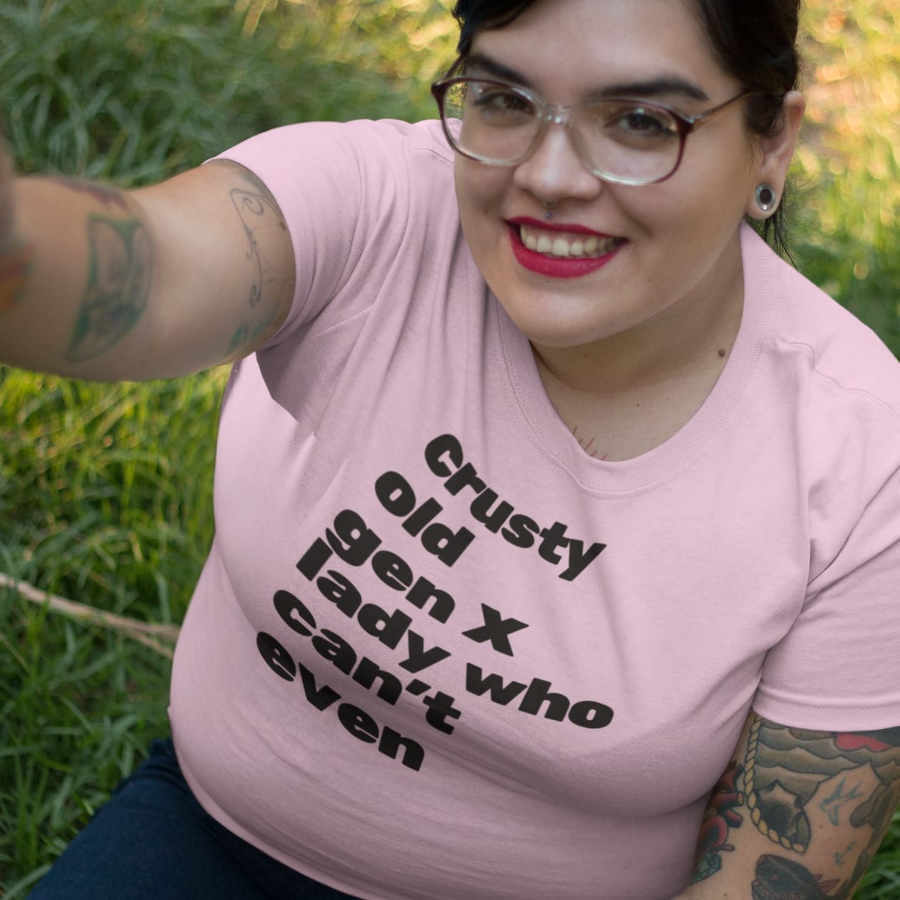 Sizes to 5X Crusty Old Gen X Lady Who Can't Even Plus Size Ultra Cotton Tee Shirt | Multiple Colors