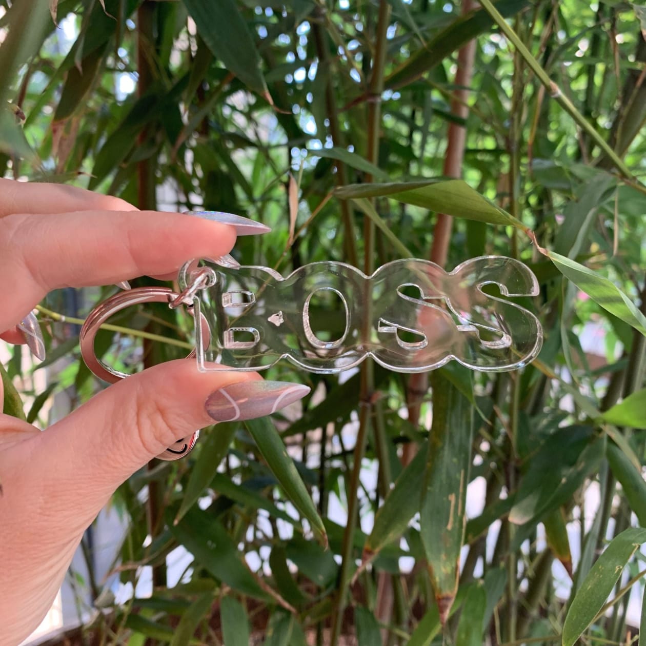 Boss Acrylic Word Keychain | Clear Transparent Word Shaped Keyholder