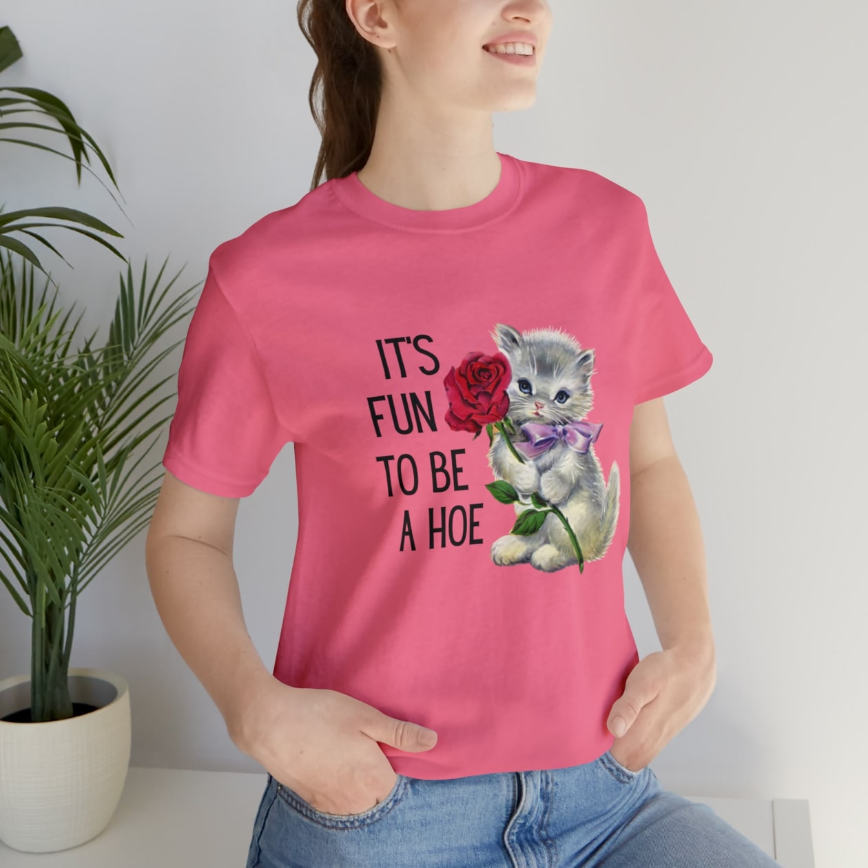 It's Fun to be a Hoe Jersey Short Sleeve Tee [Multiple Color Options] with Kitten Motif