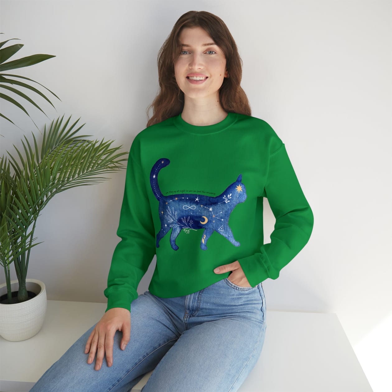 We Stay Up At Night Cat Constellation Unisex Heavy Blend™ Crewneck Sweatshirt - Color: Irish Green, Size: S