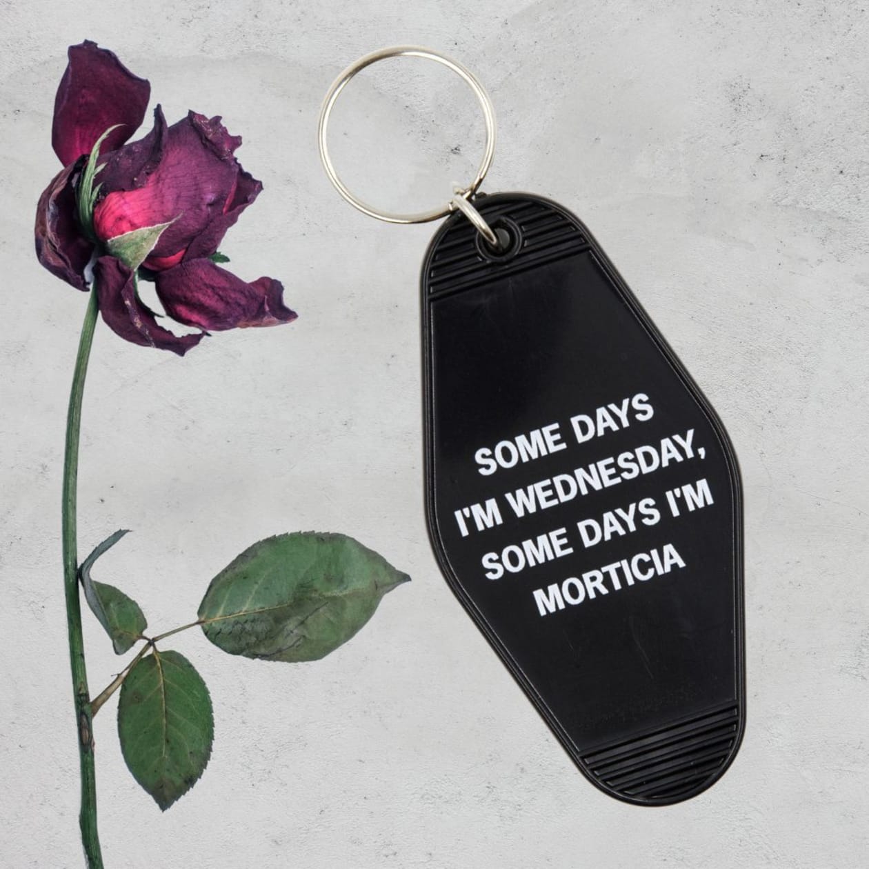 Some Days I'm Wednesday, Some Days I'm Morticia Motel Style Keychain In Black