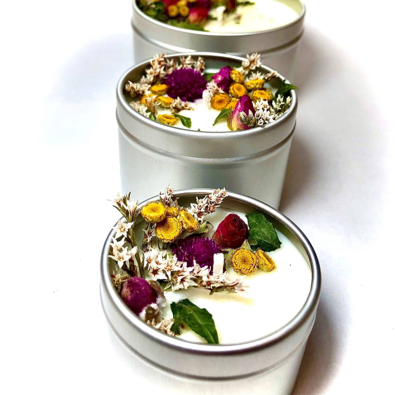 Wildflowers Botanical Soy Candle with Flowers | 4 oz Small Metal Jar Scented Candle