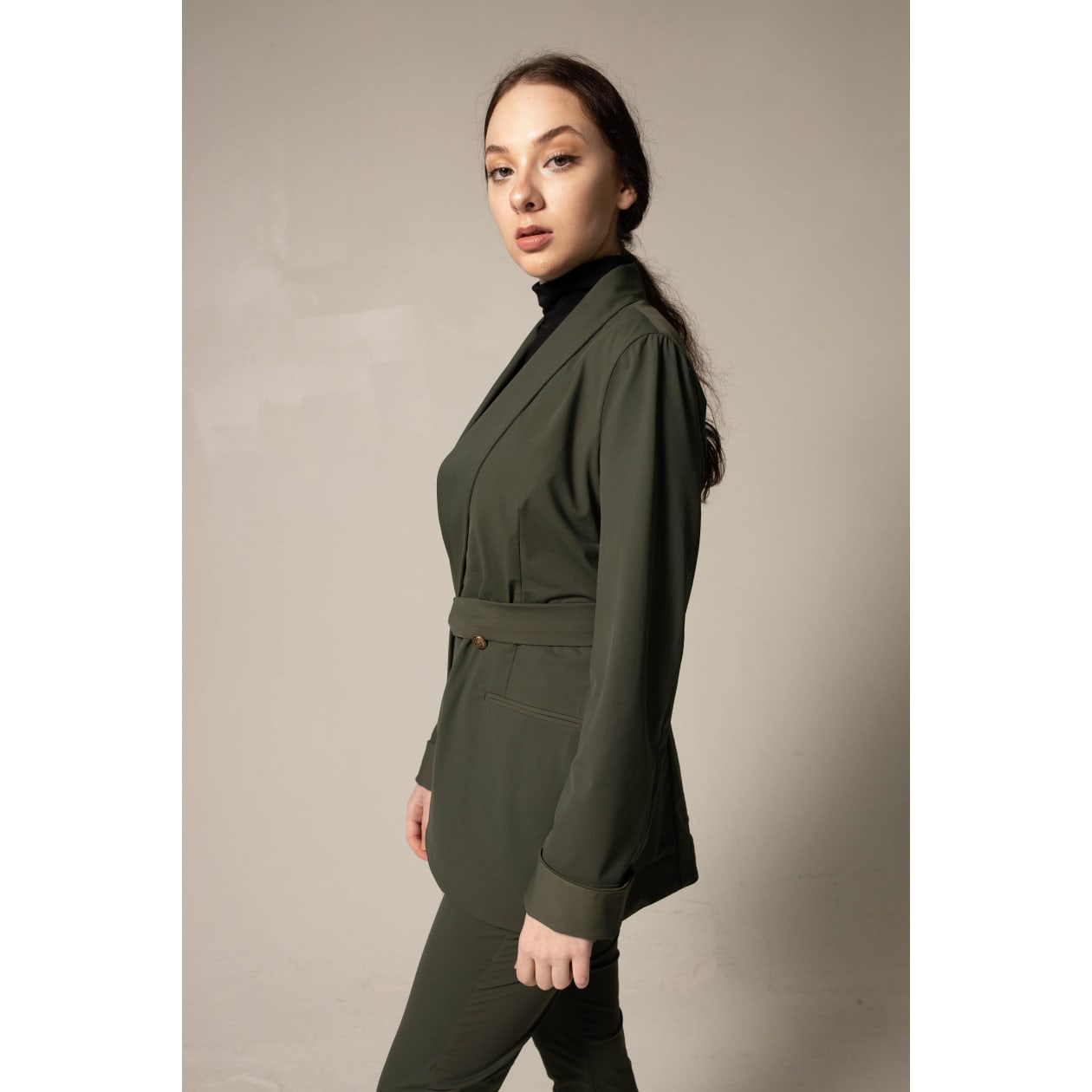 Women's Olive Blazer with Front Buttons