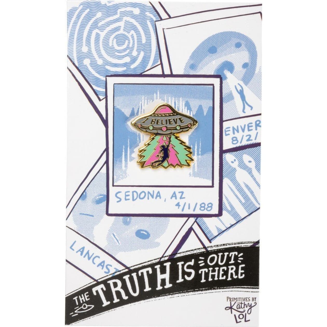 The Truth Is Out There UFO Enamel Pin on Gift Card