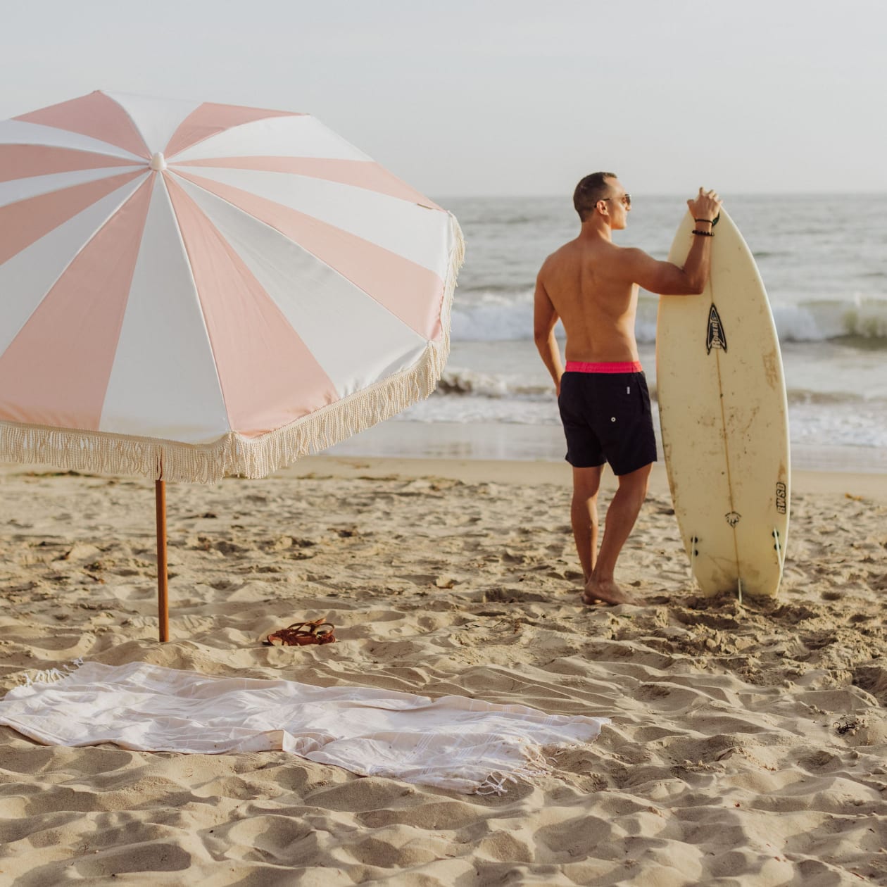 Summerland Beach Umbrella - Pink Salt Stripe