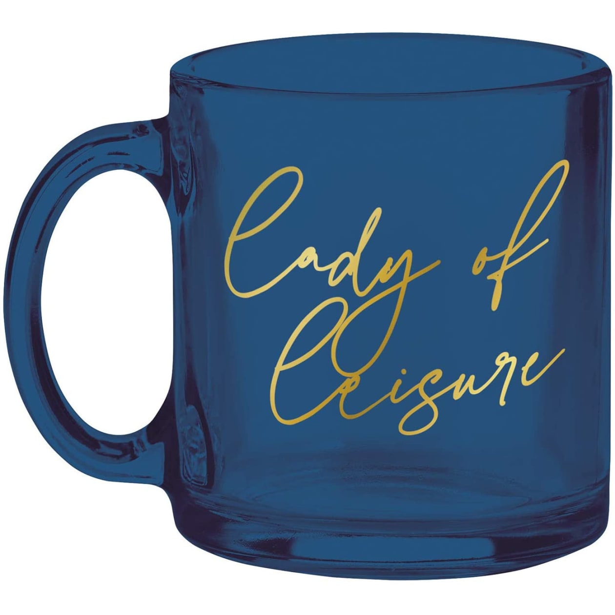 Lady of Leisure Single-Wall Glass Mug in Dark Blue Tinted Glass and Gold | 10 oz. | Set of 4