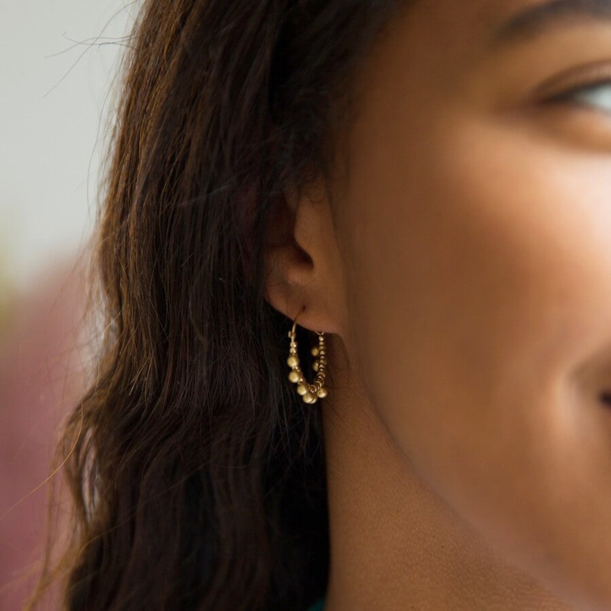 Gold Beaded Ball Hoop Earrings | Designed in the UK | 18K Gold Plated Brass