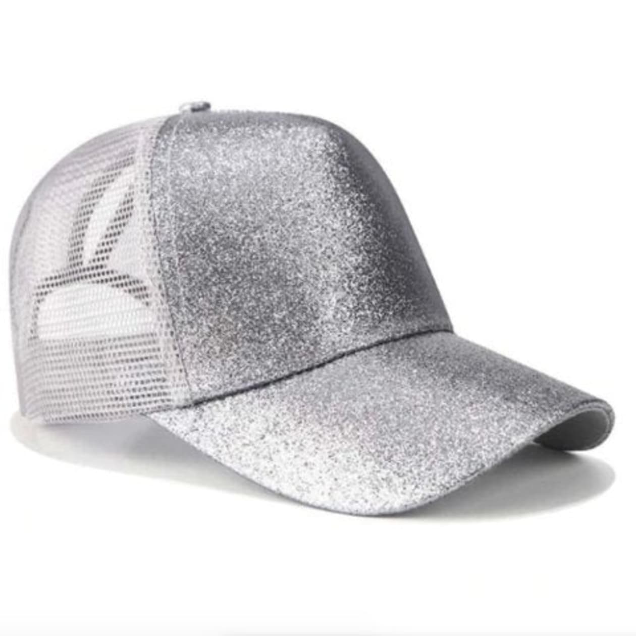 Glitter Snapback Cap with Ponytail Opening - Color: Glitter Silver