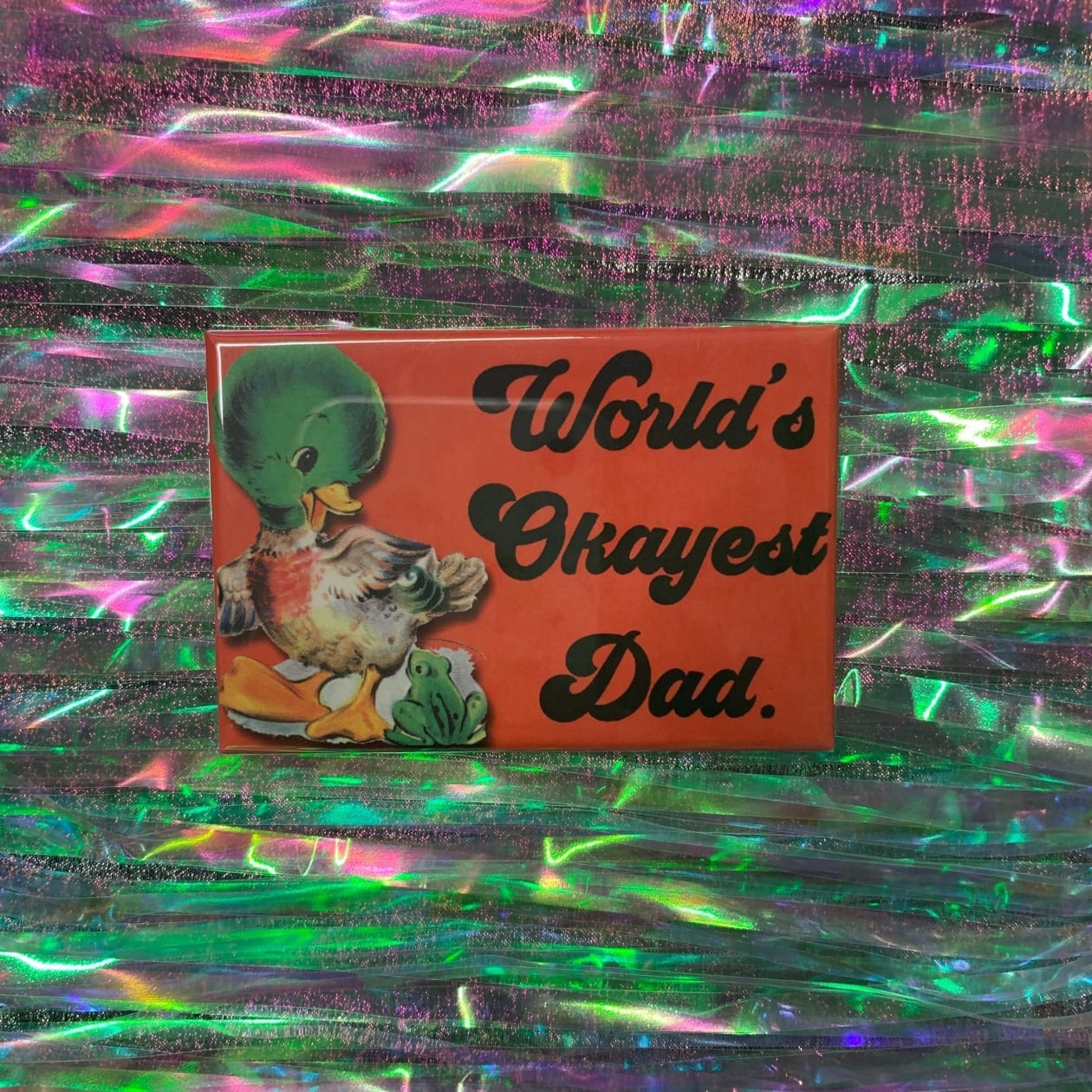 World's Okayest Dad Magnet | Rectangular Refrigerator Decor Magnet