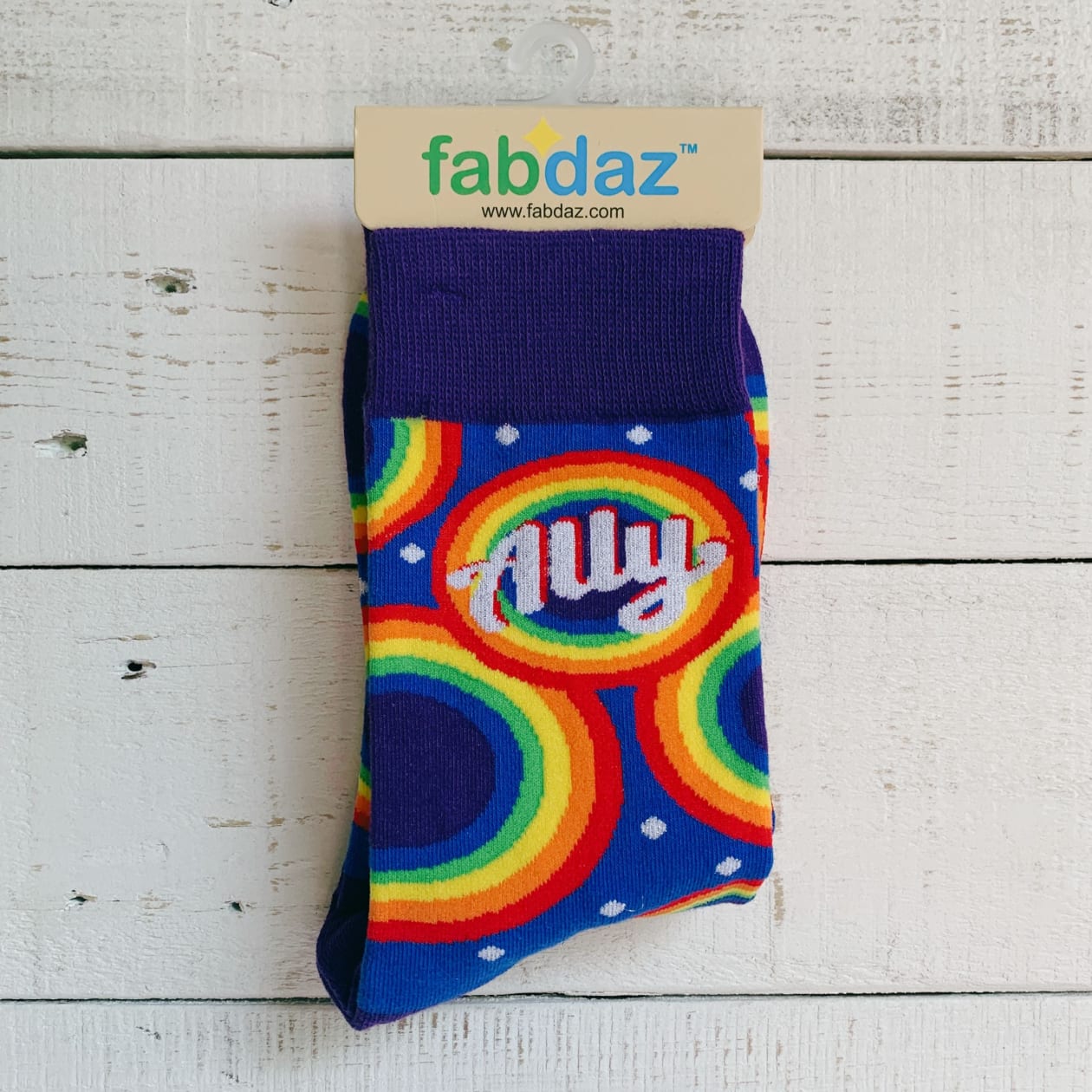 Ally Women's Novelty Crew Socks in Purple and Rainbow Design | LGBT Community Supporters