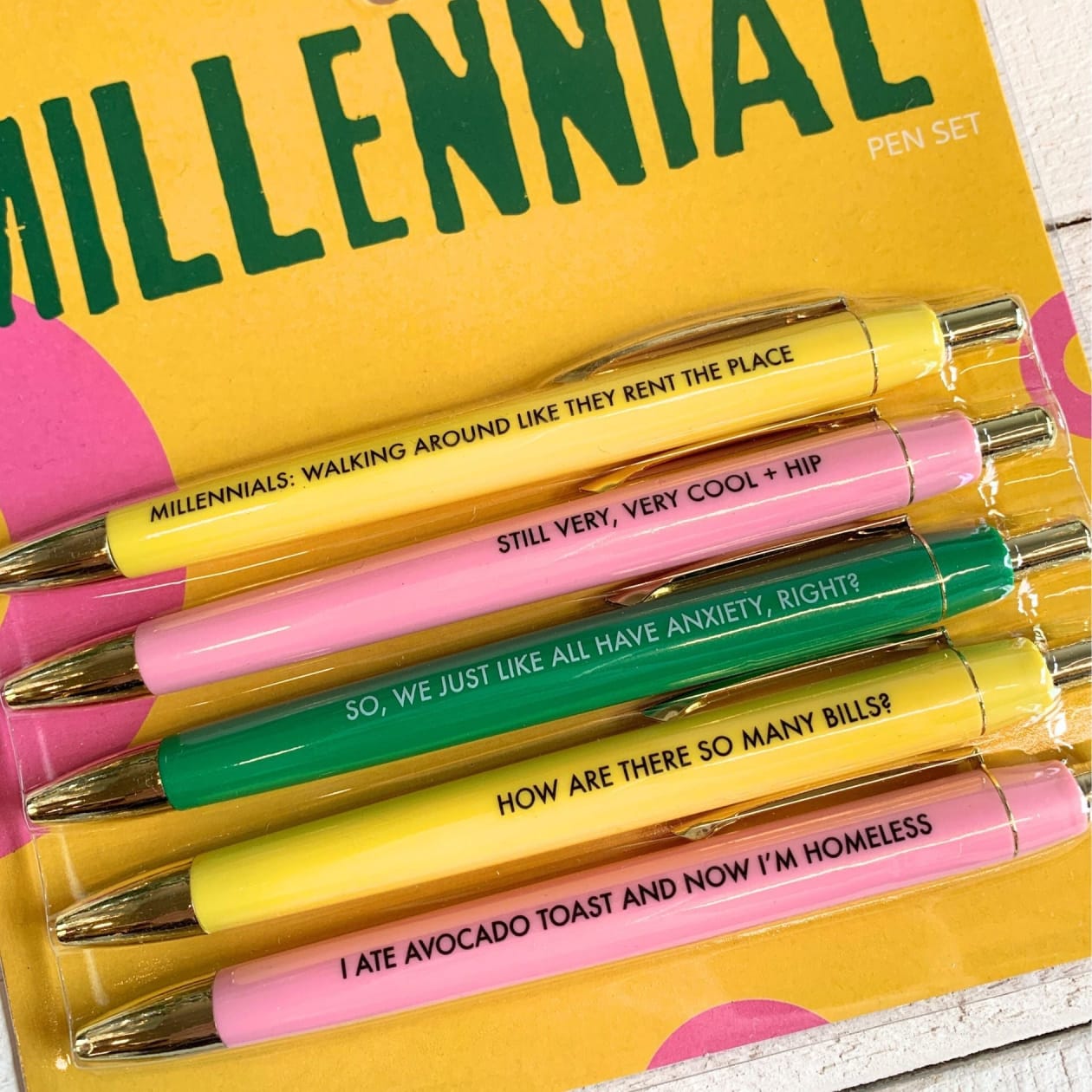 Fun Club Millennial Stereotypes Pen Set | Giftable Set of 5 Funny Pens