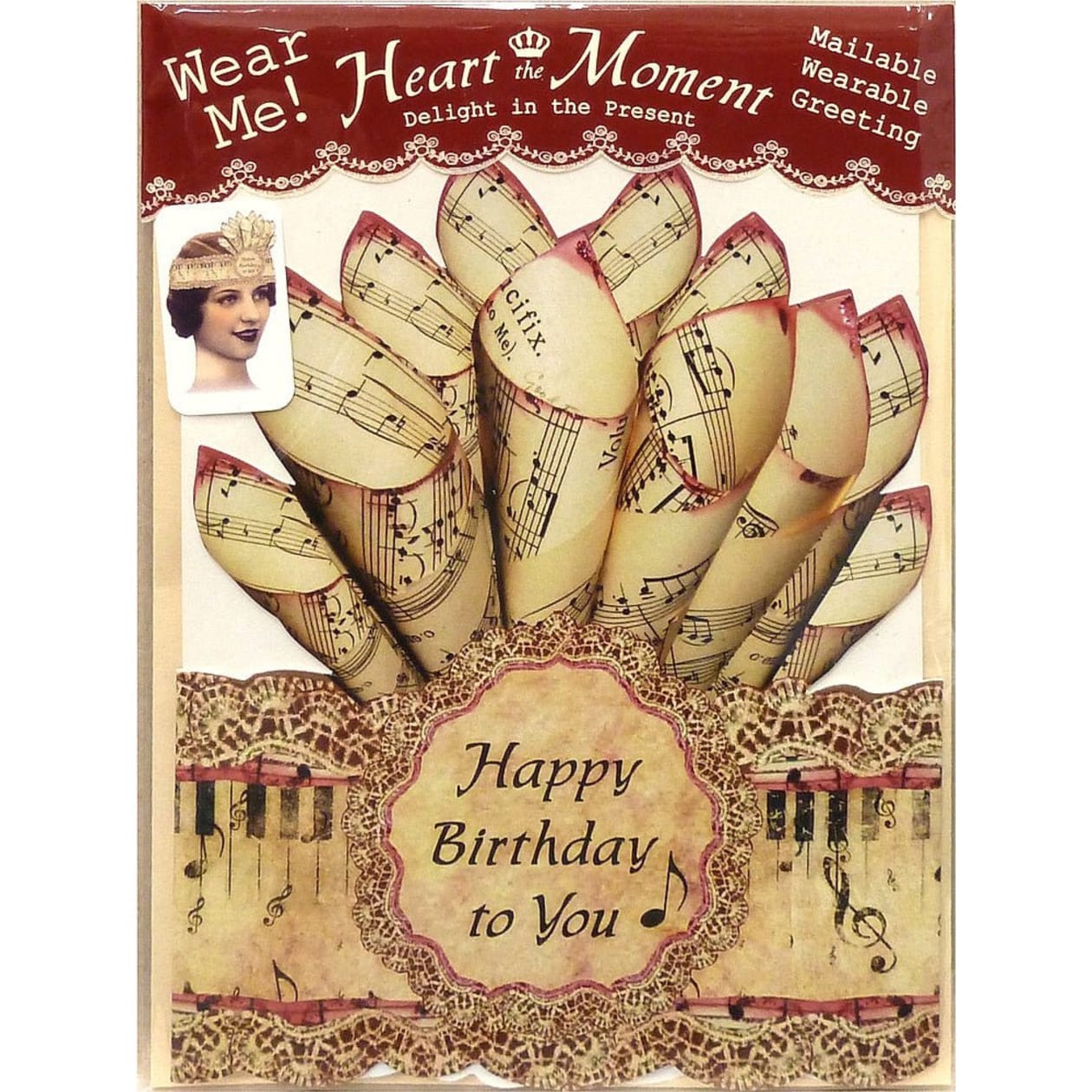 Happy Birthday Greeting Card with Tiara | Vintage Design | Music Piano