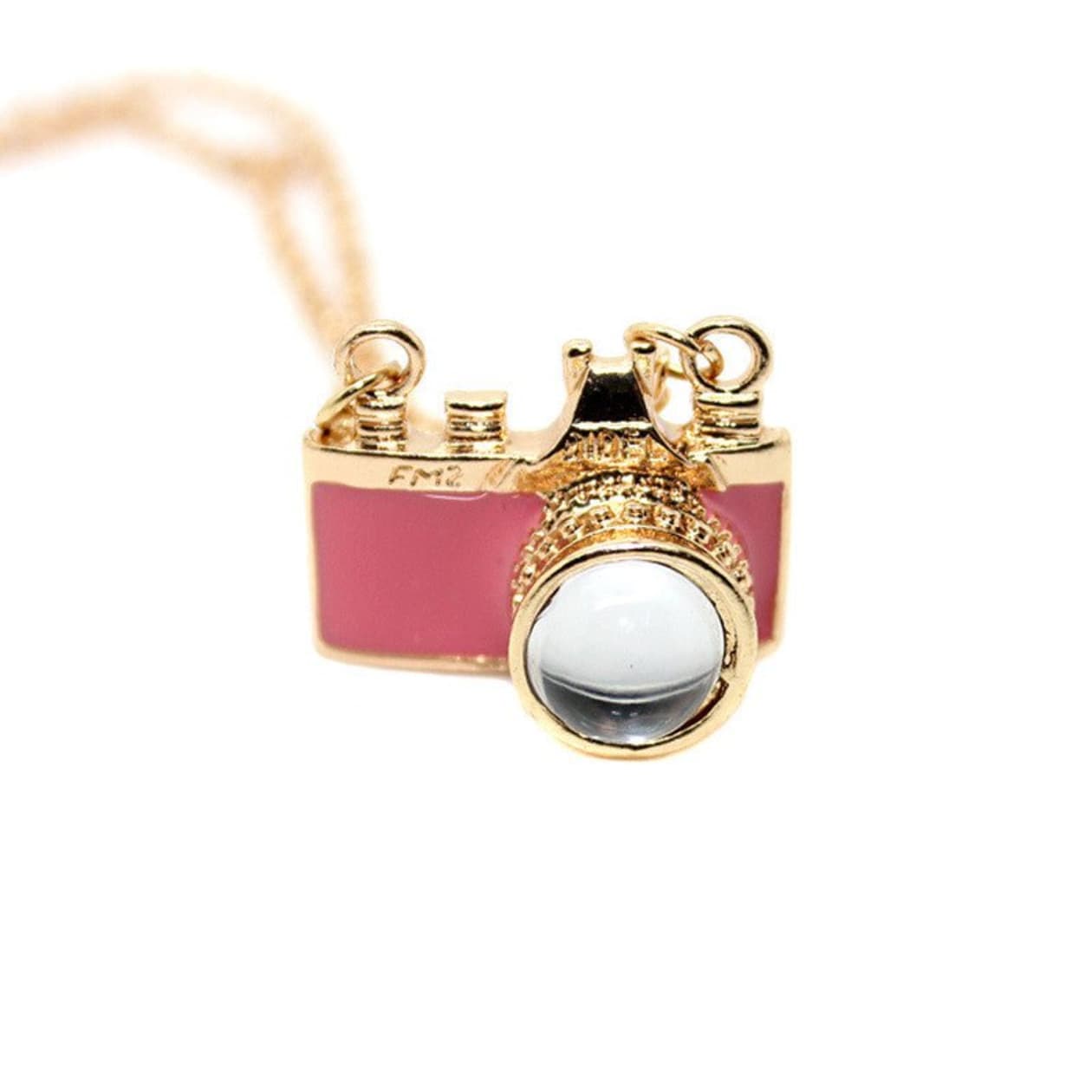 Wanderlust Camera Necklace in Pink and Gold