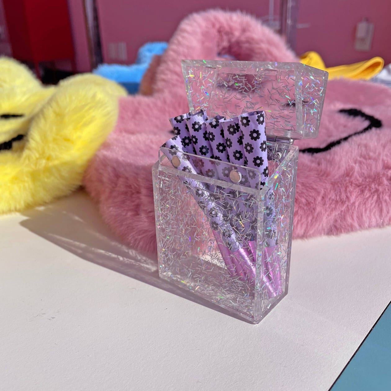 Holographic Cigarette Box | Iridescent Glitter Acrylic Tobacco Case Holder