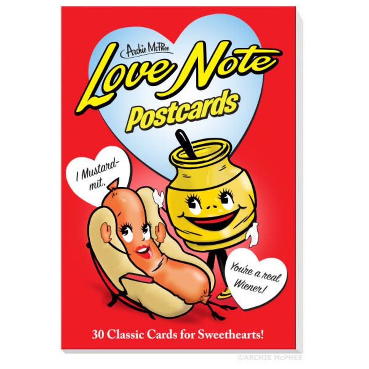 Love Note Postcards Book | 30 Postcards with Horrible Puns and Retro Valentine's-Style Art