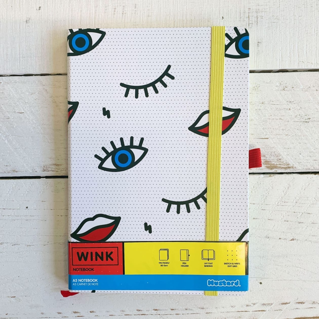 Wink Pop Art Notebook with 190 Dot Grid Pages | Hardbound Journal with Elastic Closure