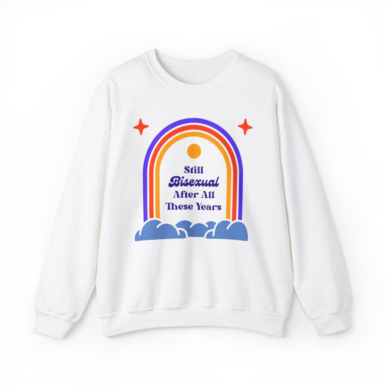 Still Bisexual After All These Years LGBTQ Pride Retro Rainbow Unisex Heavy Blend™ Crewneck Sweatshirt Sizes SM-5XL | Plus Size Available