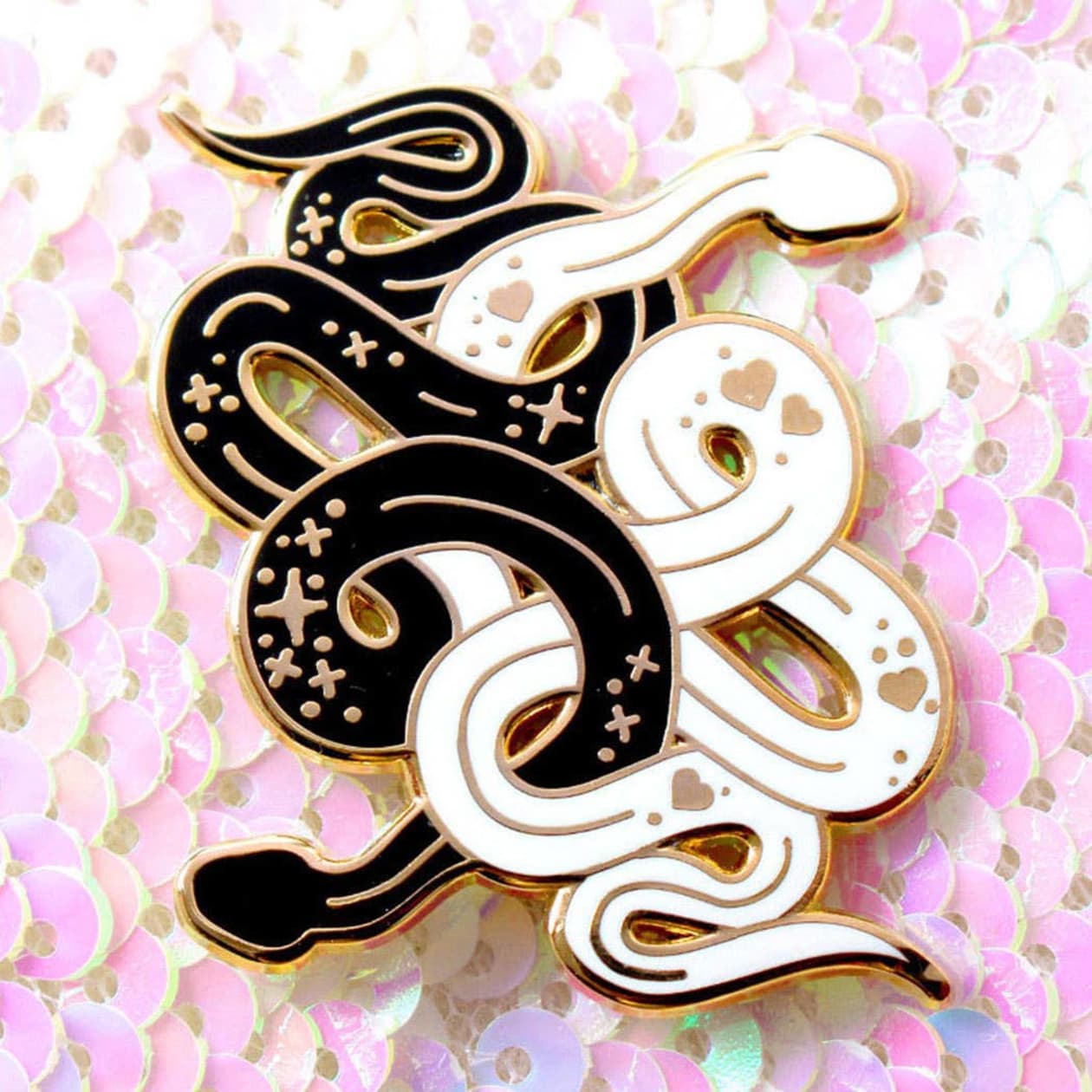 Twisty Snakes Enamel Pin | Black and White Snake Motif