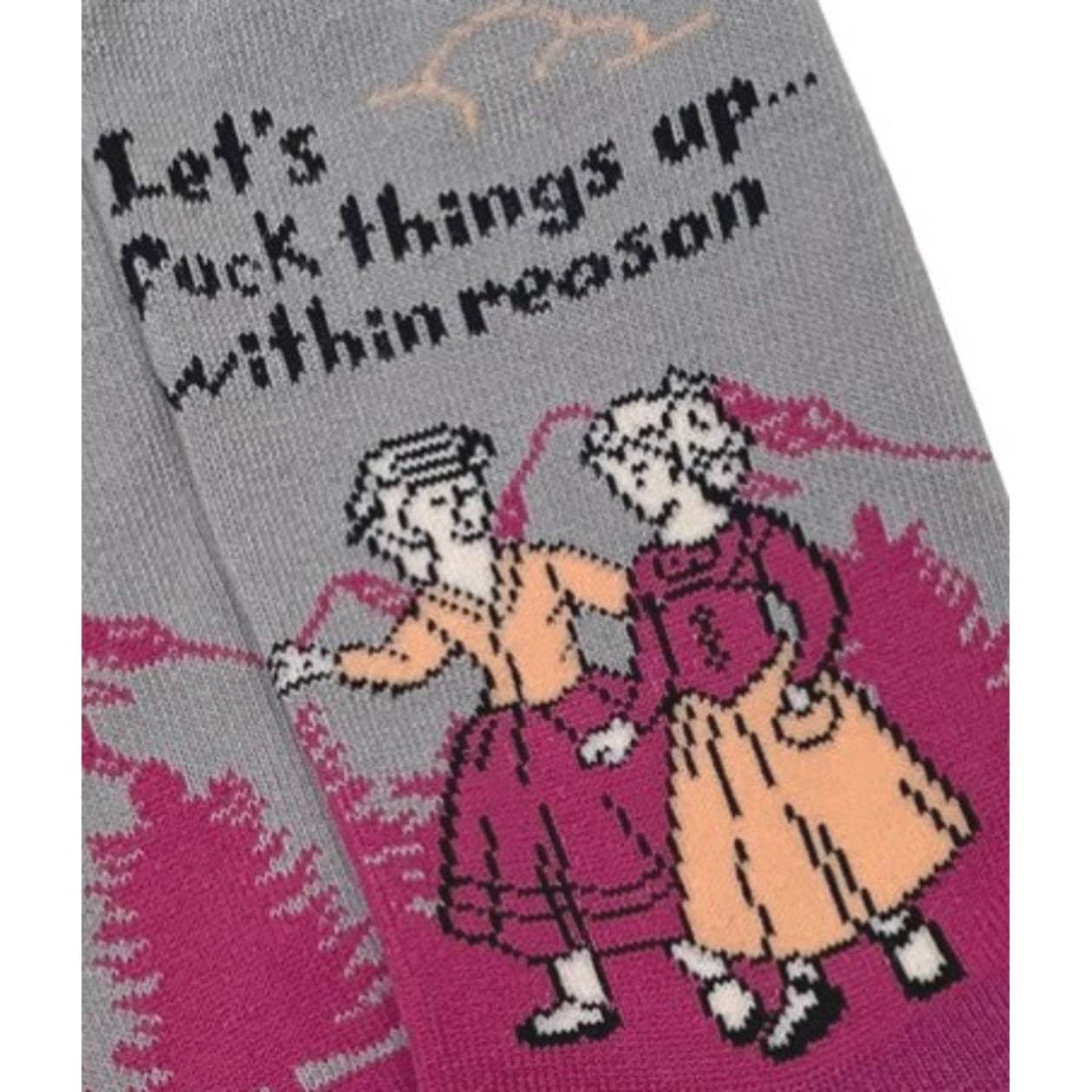 Let's Fuck Things Up...Within Reason Women's Crew Socks | Gray and Vivid Pink