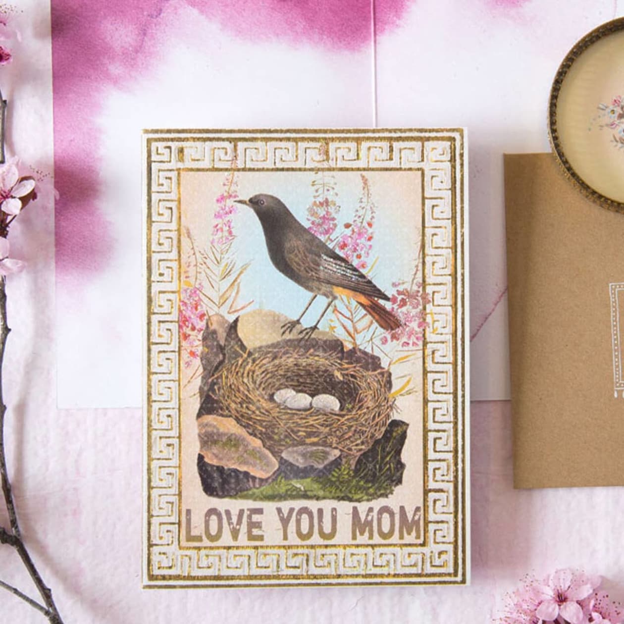 Love You Mom Greeting Card | Screen Printed with Gold Foil Details