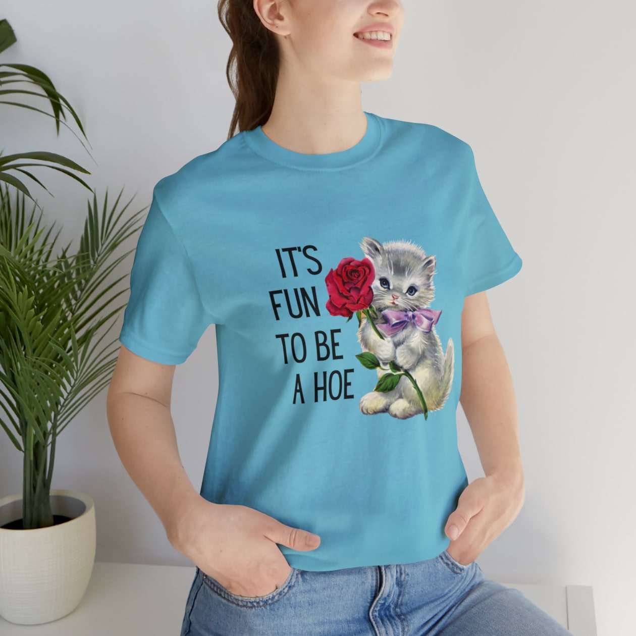 It's Fun to be a Hoe Jersey Short Sleeve Tee [Multiple Color Options] with Kitten Motif