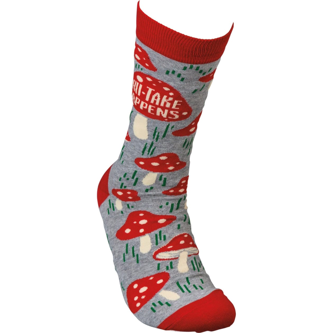 Shiitake Happens Funny Socks Mushrooms in Red | Unisex