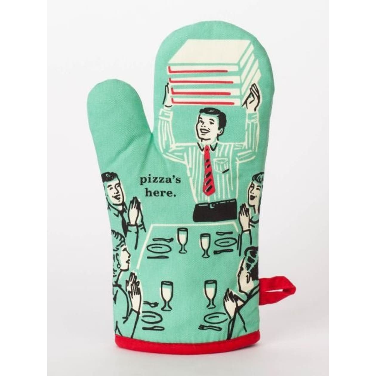 Pizza's Here Dad Oven Mitt in Retro Mint Green | Men's Dad Gift | Kitchen Thermal Single Pot Holder