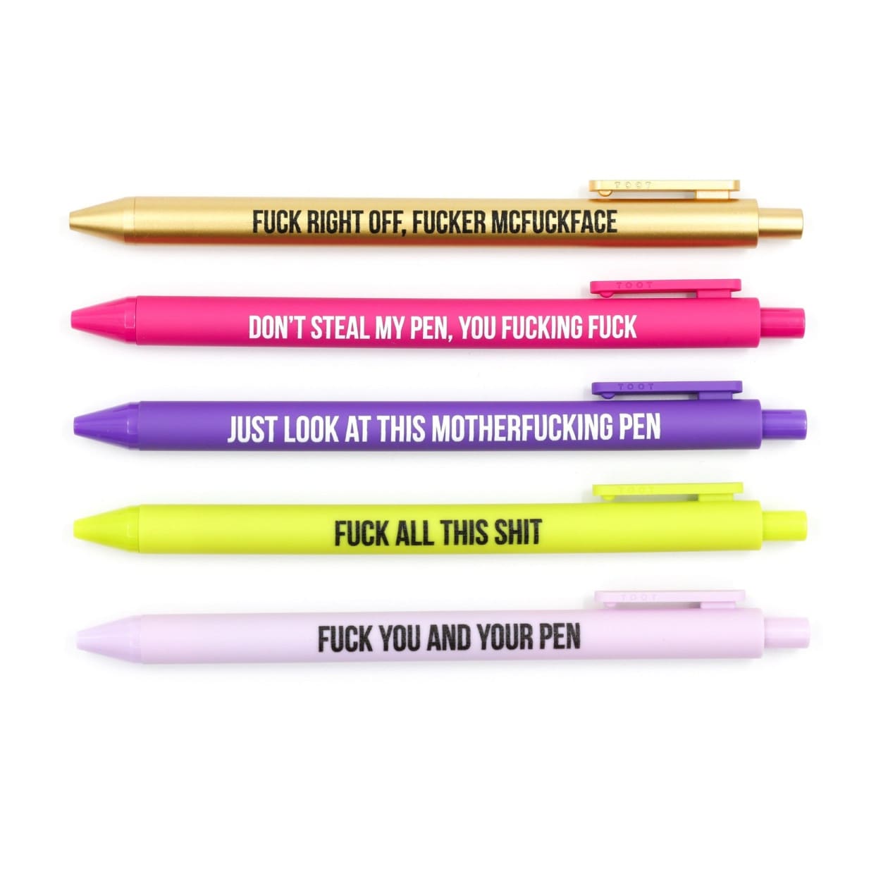 Sweary Fuck Pens Cussing Pen Gift Set - 5 Multicolored Gel Pens Rife with Profanity