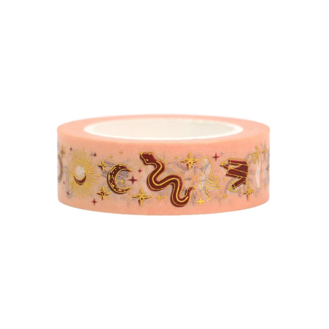 Witchy Summer Washi Tape | Snake and Crystal Motif on Peach | Gift Wrapping and Craft Tape