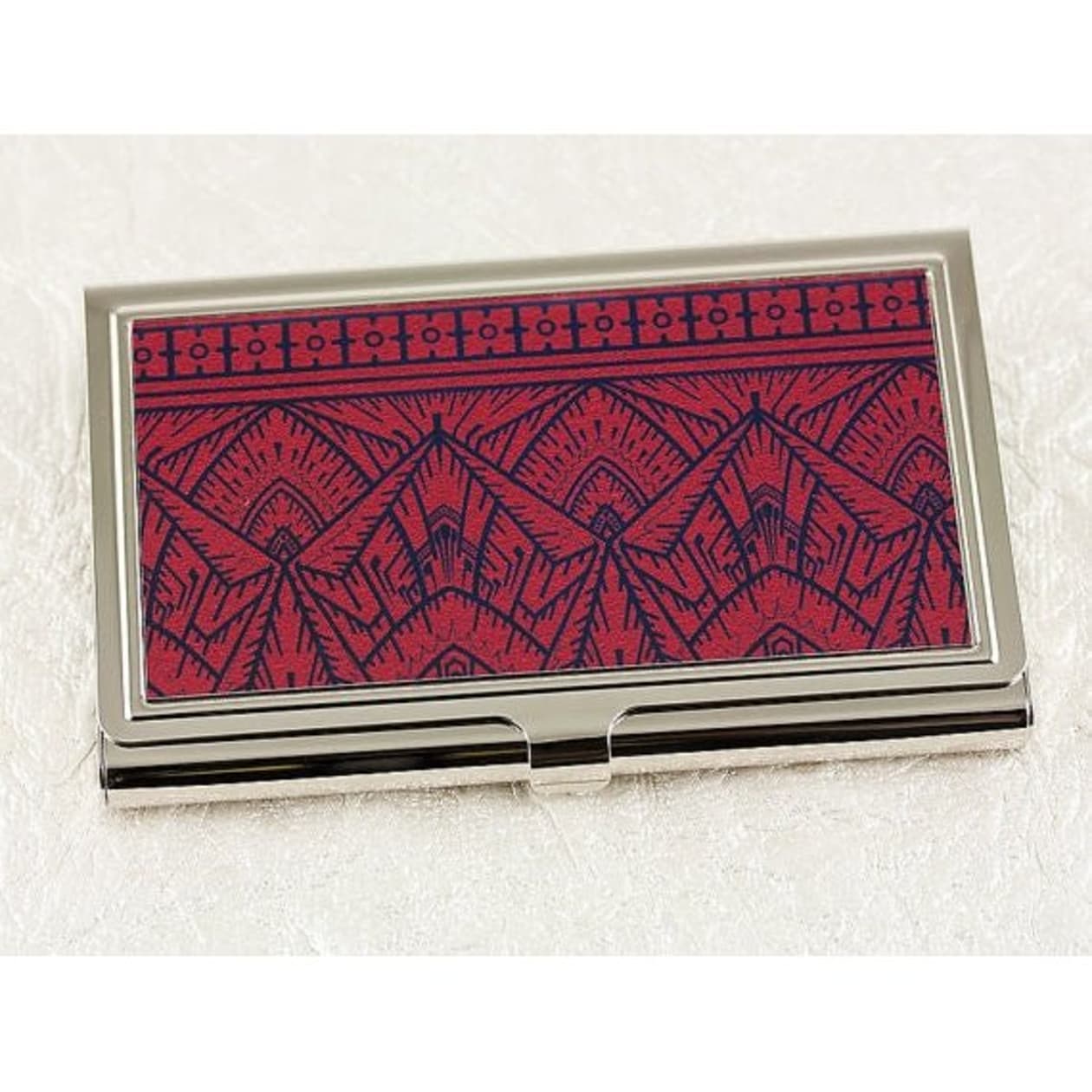 Handmade Art Deco Business Card Case in Crimson Red and Black
